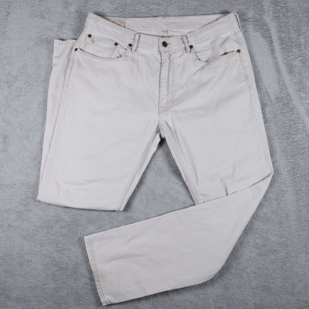 Polo Ralph Lauren Varick Slim Straight Pants Mens 34x30 Beige Corduroy Casual *